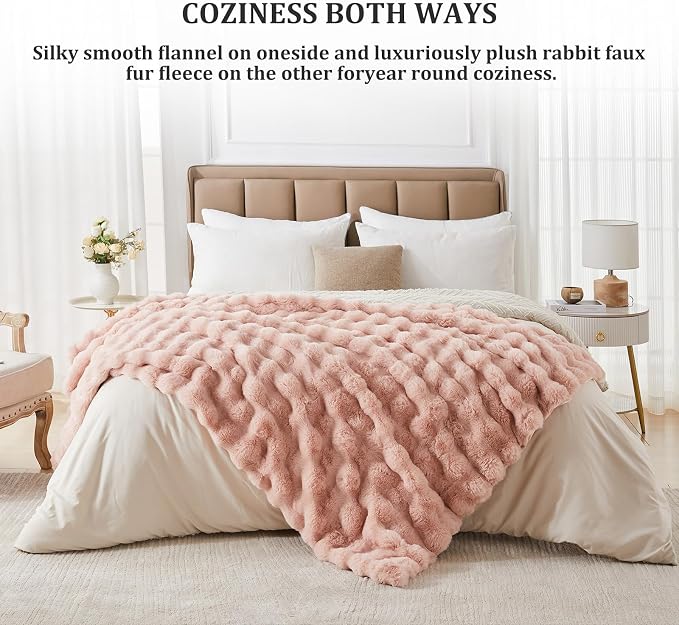 Faux Fur Throw Blanket for Couch, 1000 GSM Cozy Fuzzy Fluffy Soft Plush Thick Bubble Sherpa Blanket for Sofa Bedroom Living Room, Mothers Day Birthday Gifts for Women Home Decor