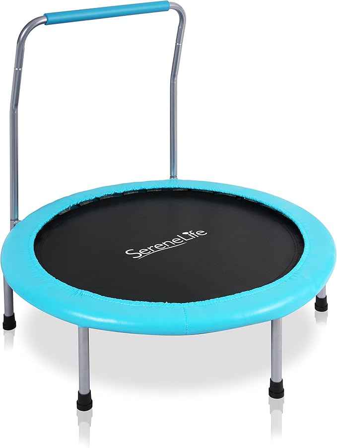 SereneLife 36″ Foldable Mini Trampoline for Kids - Compact Fitness Rebounder with Foam Handle - Safe, Stable Exercise Trampoline with 330lbs Max Load for Indoor/Outdoor Active Play & Exercise