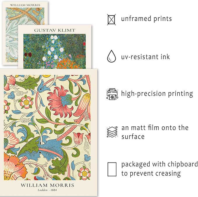 ANERZA 16 PCS Vintage Eclectic Wall Art Decor, William Morris Wall Prints for Bedroom, Posters for Room Aesthetic, Wall Collage Kit Pictures for Living Room, Colorful Dorm Gallery Home Decor