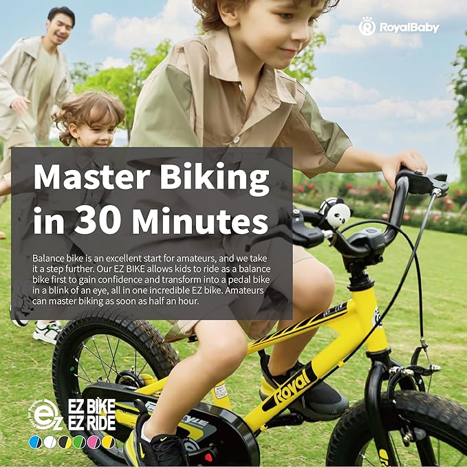 RoyalBaby Kids Bike Freestyle Classic & EZ Balance Pedal Switchable Bicycle, 12 14 16 18 Inch, 3-10 Years Toddler to Big Kids