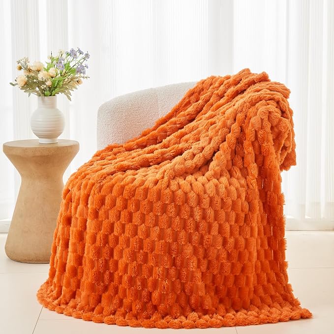 NEWCOSPLAY Fleece Clouds Cozy Twin Blanket for Couch, Orange, 60"x80" | Premium Silky Flannel Blanket, Soft Lightweight Fluffy Throw Blanket for Bed Sofa Decor, Gift for All Season Use