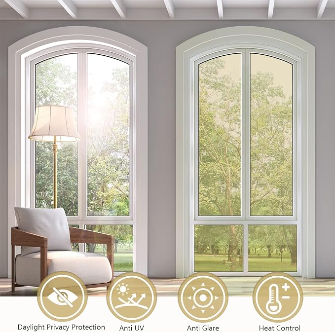 KESPEN Window Film One Way Daytime Privacy Static Cling Sun Blocking Anti UV Reflective Window Tint for Home and Office, Gold-Silver, 23.6 Inch X 6.5 Feet