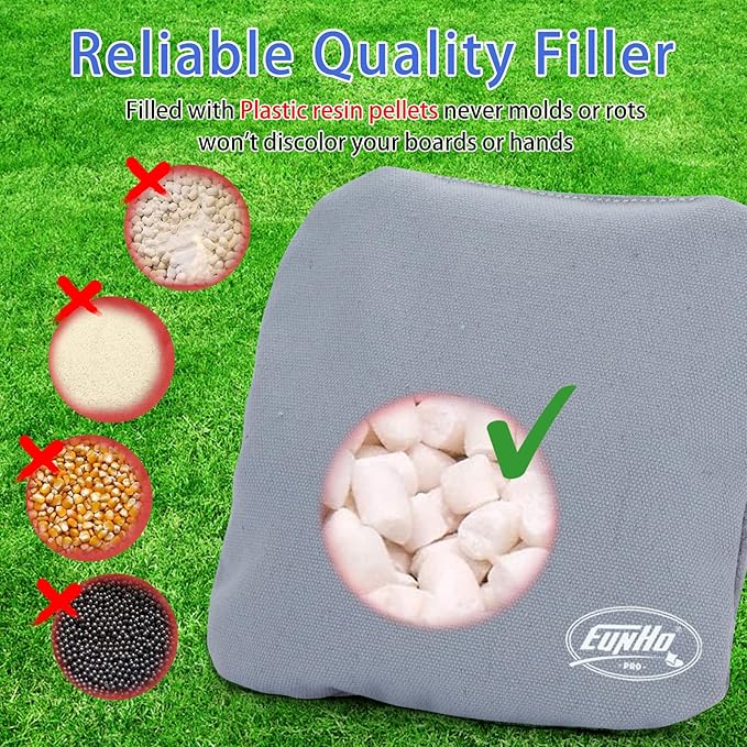 EunHo Regulation Cornhole Bags Set of 8 - Dual Sided Slick and Stick Cornhole Bean Bags for Tossing Game Professional All Weather Pro Corn Hole Bags with Tote Bag