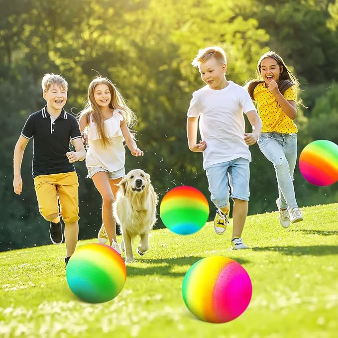 Vinsot 12 Pack 8.5 Inch Playground Balls Kickball Bulk, Bouncy Balls for Kids Inflatable Bouncing Handball with Hand Pump for Indoor Outdoor Games(Rainbow,8.5 Inch)