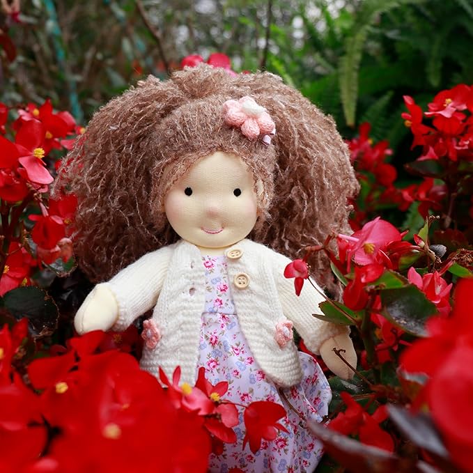 Handmade Waldorf Girl Rag Doll - Amber, 12" Soft Plush, Ideal First Doll for Babies & Toddlers