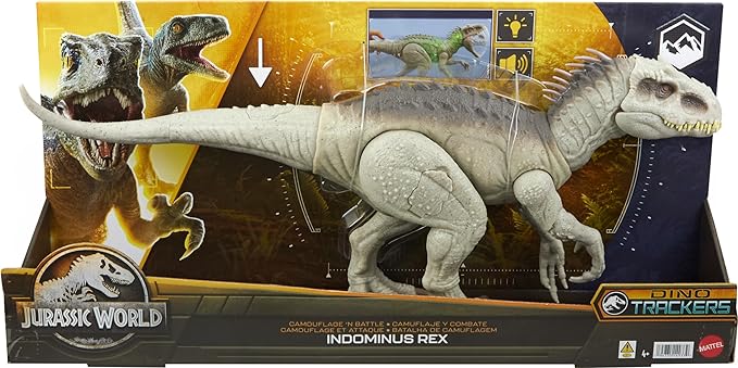 Mattel Jurassic World Indominus Rex Dinosaur Toy with Lights, Sounds & Motion, Camouflage 'n Battle I-Rex, 21 Inches Long with Digital Play