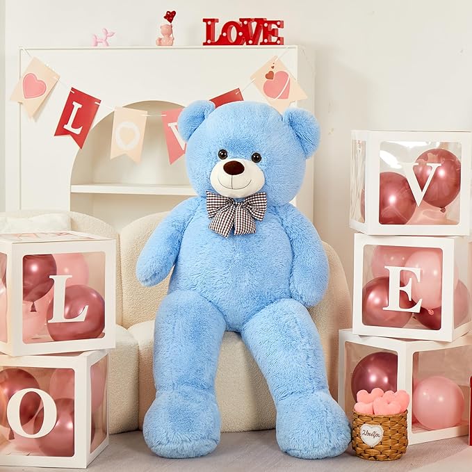 MorisMos Bow Tie Giant Teddy Bear 4 Feet, 47inch Stuffed Animal Big Teddy Bear Plush, Classic Girlfriend Boyfriend Gift, Blue