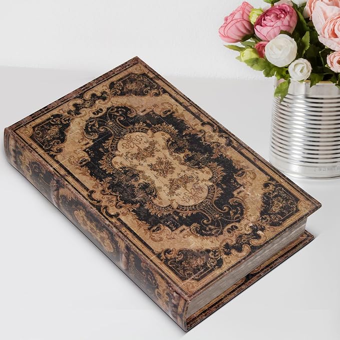 Decorative Storage Box for Home Decor - Vintage Faux Wood Book Box | Book Box with Magnetic Lock,Hidden Jewelry & Remote Storage,Coffee Table Books Decor,Shelf Decor Accents (M Size, 10.2")