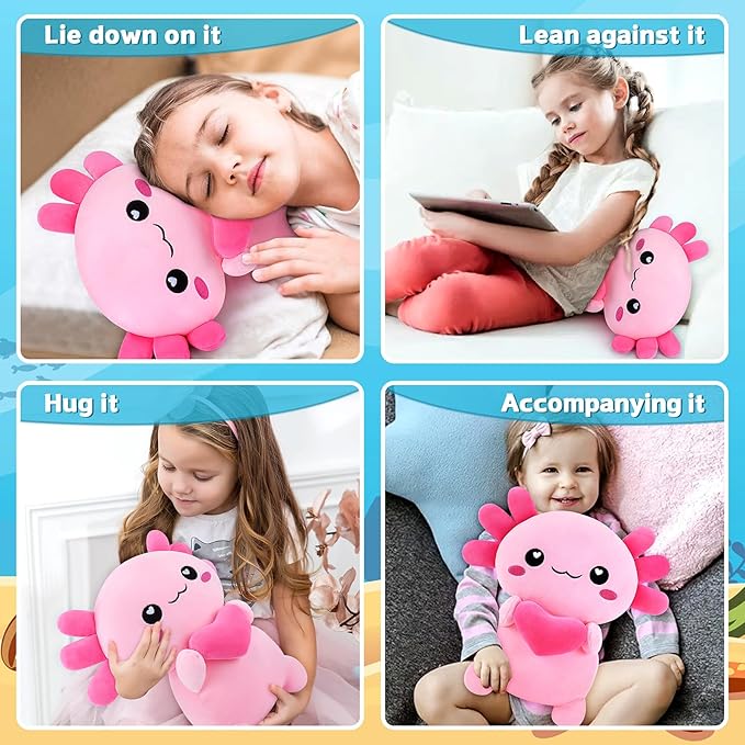 Achwishap Axolotl Plush,Axolotl Stuffed Animal Plush Toys,14” Salamander Plushie,Cute Plushies Soft Newt Plushy Kawaii Plushies Huggging Pillow,Cuddly Animal Body Pillow for Birthday(Pink)