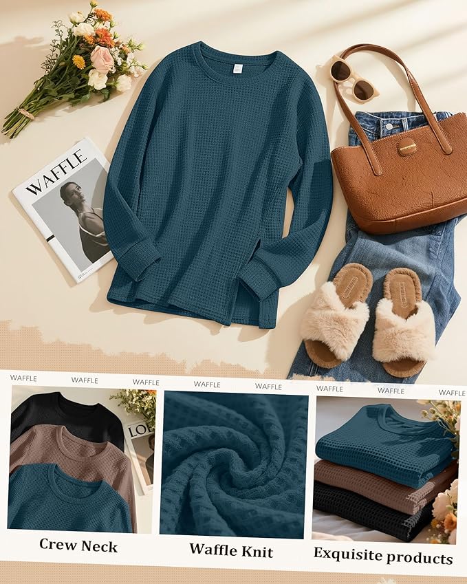 3 Pack Women's Maternity Shirts Long Sleeve Waffle Knit Side Split Oversized Tops Pregnancy Clothes Fall Tees