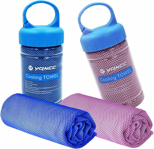 YQXCC 2 Pack Cooling Towels (47"x12"), Ice Cool Neck Towel, Soft Breathable Microfiber for Yoga, Golf, Gym, Running, Camping & Hot Weather
