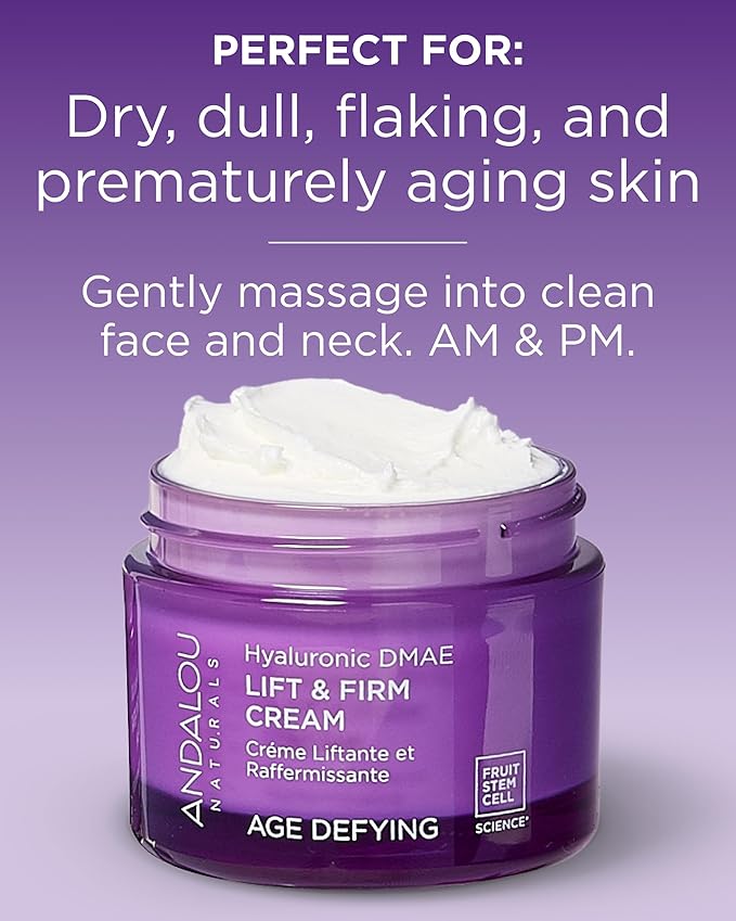 Andalou Naturals Hyaluronic DMAE Lift & Firm Skin Cream | Anti Aging Face Moisturizer With Hyaluronic Acid |Helps Reduce Fine Lines & Wrinkles | 1.7 oz,(Pack of 2)