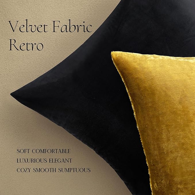 MIULEE Velvet Throw Pillow Covers 20x20 Inch Pack of 2 Golden | Soft Solid Decorative Pillow Covers, Modern Luxury Home Decor, for Couch Chair Sofa Bedroom Livingroom