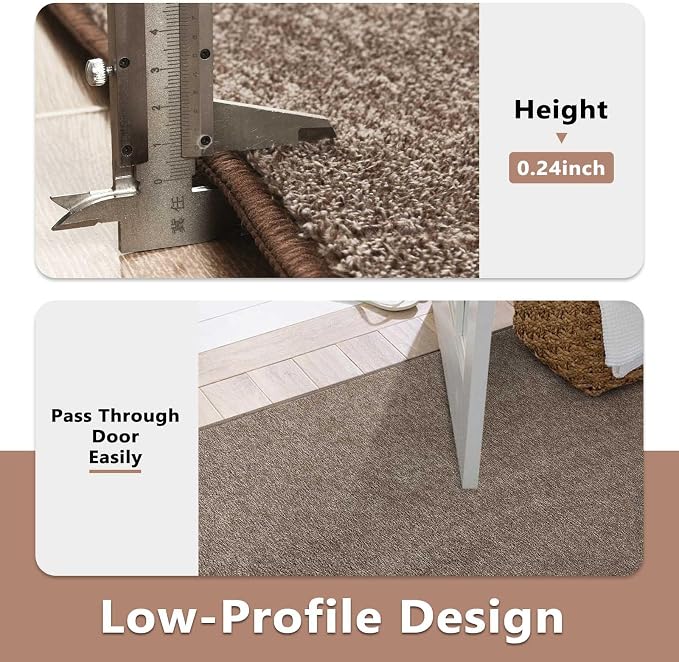 FinRèc Low Pile 6x9 Washable Area Rugs for Bedroom Living Room, Thin Rug Solid Color, Non-Slip Carpet Indoor for Home Decor (Brown/White)