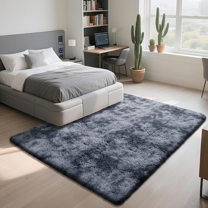 yongyangjuxin Fluffy Rug Shag Area Rug, Mottling Dark Grey 6x9 Area Rugs for Living Room, Large Shag Area Rugs for Bedroom Room Home Decor, Upgrade Anti-Skid Rectangular Fuzzy Rugs