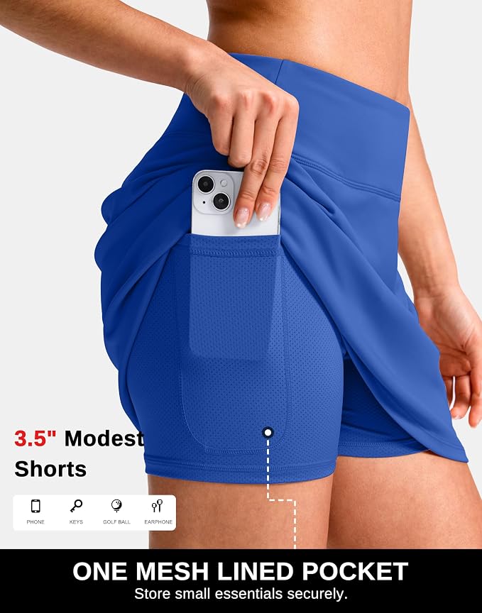 14"/16" Skorts with 3 Pockets | Side Slits, High Waisted, Built-in Shorts, A Line, Casual, Pickleball, Athletic, Golf, Tennis Skirt, for Women