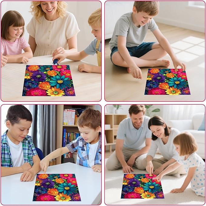 MEATRN Multicolor Chrysanthemum Wooden Puzzles for Adults 200 Pcs, 11.2x11.2 in, Fun Educational Wood Puzzle, Handmade Decorative Gift, Relaxing Wood Puzzle Game for Family