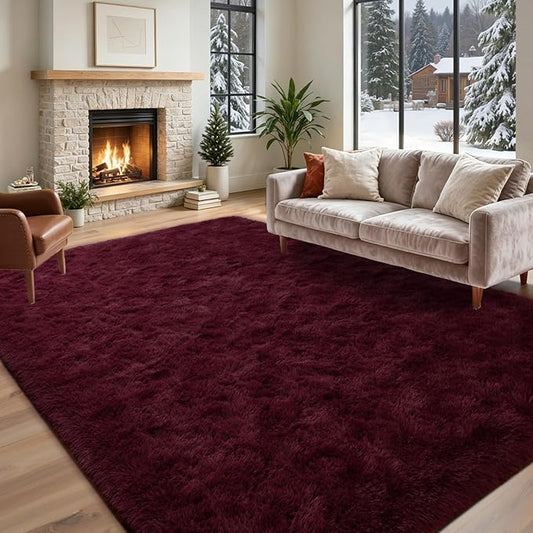 5x7 Red Area Rugs for Living Room Shag Fur Rug,Thick Modern Non-Slip Soft Plush Carpets for Girls Woman Female Wedding Bedroom Home Décor Aesthetic Dark