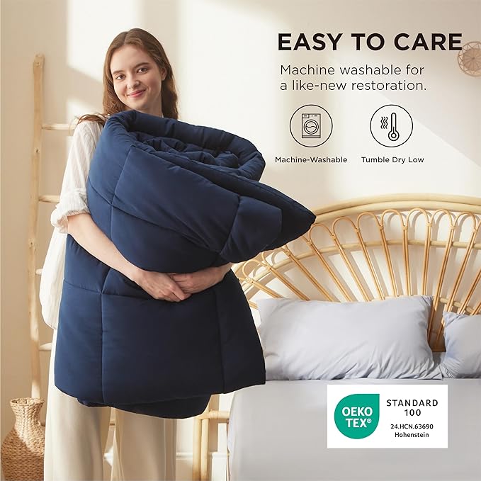 Bedsure Comforter Duvet Insert - Quilted Comforters Full Size, All Season Duvet, GentleSoft Down Alternative Bedding, with 8 Tabs, Gifts for Women/Men, Navy Blue, Full 86 x 82 Inches