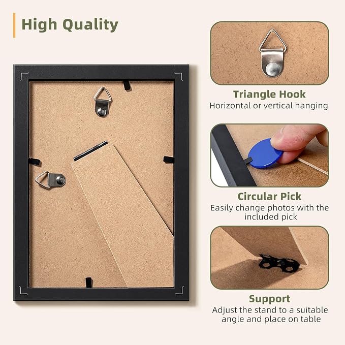 HappyHapi 5x7 Picture Frames Set of 10, Wall or Tabletop Display, Black | Black Picture Frames 5x7 Display Photos 4x6 with Mat or 5x7 Without, Gallery Wall Frame Set, Modern Classic Home Decor