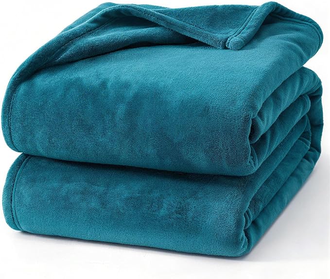 Hansleep Queen Teal Fleece Blanket, Soft Flannel Bed Blanket | Fuzzy Cozy Blanket 90x90 Inches, Multi-use for Bed, Sofa, Couch, Travel, Camping, All Season Warm Lightweight Cover