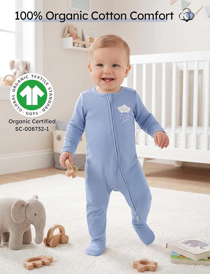 Yoofoss Baby Pajamas 100% Organic Cotton Baby Sleepers for Newborn 0-3 3-6 6-9 Months Boys Girl Clothes 3pcs Footed PJs