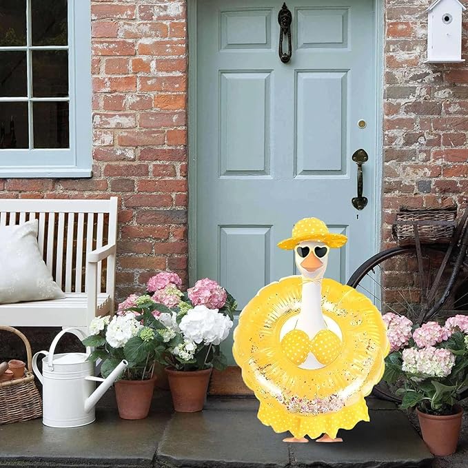 OBILAN Porch Goose Outfits, Summer Hawaiian-Style Goose Outfits, and Cute Goose Clothes fit Large 23" H Statues for Outdoor Garden and Yard Decoration(Yellow Bikini)