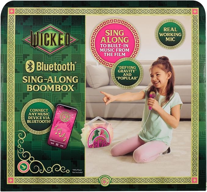 Wicked Karaoke Microphone with Boombox for Fans of Toddler Toys, Kids Karaoke Machine with Built in Music (Wicked)
