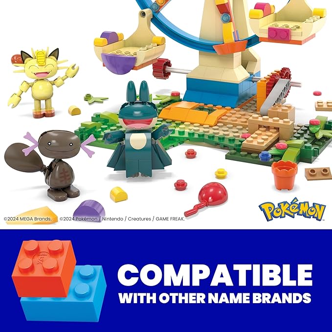 MEGA Pokemon Building Toys Set Ferris Wheel Fun with 393 Pieces, 4 Poseable Characters, 5+ Inches Tall, for Kids