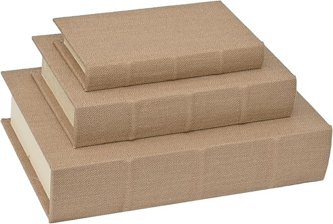 Decorative Faux Linen Book Box Set Neutral Home Decor Display Books, 13" | Living Room Decor, Bedroom Decor, Office Decor, Bookshelf Display, Coffee Table, Farmhouse, Rustic, Vintage Style