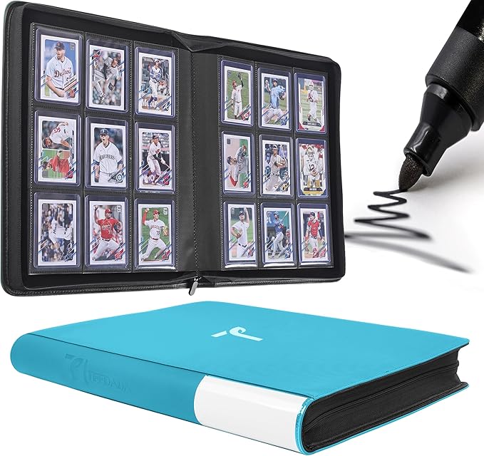 Top Loader Binder for Cards, 9 Pocket, Holds Up to 360 Toploaders with Ringless 20 Double-Sided Sleeves, Side Loading Top Loader Card Binder with Zipper for Trading Sports Cards in 3" x 4" Toploaders