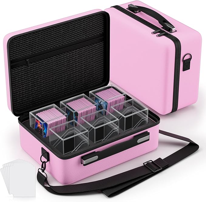 Proijeut Card Deck Box with Portable Case, 6 Pack Clear Commander Deck Box with 6 Dividers, Holds 600+ Double Sleeved Cards, Fit for MTG, YuGiOh, TCG (Pink)