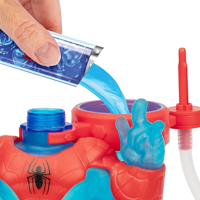 Heroes of Goo Jit Zu Marvel Hero Creator Spider-Man with 3 Unique Goo Fillings, Mix, Fill & Create Your Own Stretchy Spider-Man Hero of Goo JIT Zu Action Figure, Mix, Fill & Create Again and Again.
