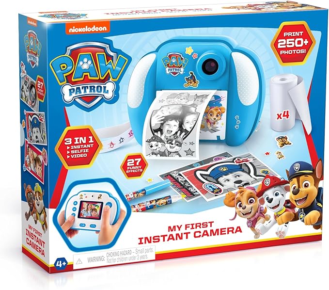 Paw Patrol™ My First Instant Camera; Photo, selfie, and video functions; Ink free printing; Frames and filters can be added digitally; Stickers and markers can be added after printing-Amazon Exclusive