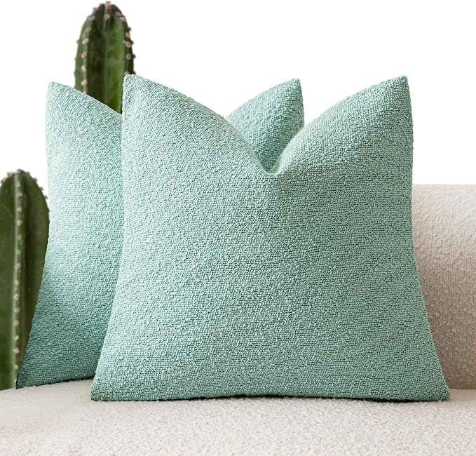 Foindtower Pack of 2 Textured Boucle Throw Pillow Covers Accent Solid Decorative Pillow Cases Cozy Woven Couch Cushion Case for Chair Sofa Bedroom Living Room Home Decor 20x20 Inch Aqua Blue