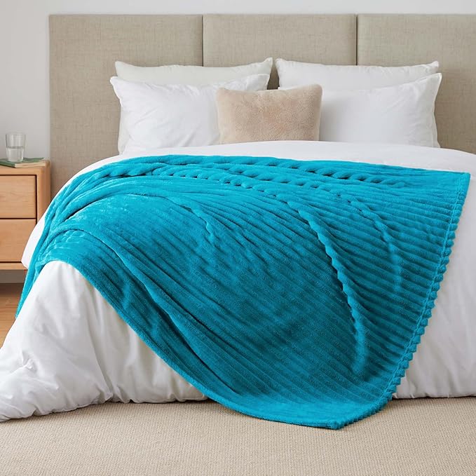BEDELITE Striped Fleece Throw Blanket, Teal, 50"x60" | 300GSM Microfiber Fleece, Soft Cozy, Lightweight Warm, Double-Sided Plush, Machine Washable, Gift, Room Decor, for Couch Sofa