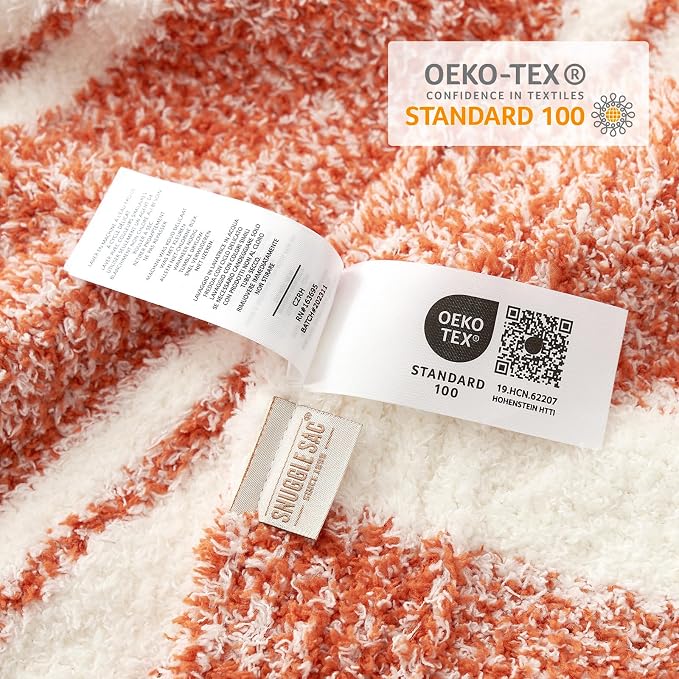 Snuggle Sac Orange Fall Throw Blanket for Couch, Reversible Super Soft Blankets Warm Cozy Knit Fuzzy Plush Blankets for Sofa,Living Room, Stripe Orange,50x60 inches