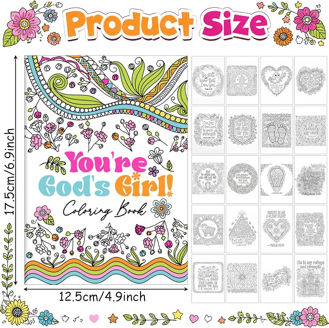 Liliful 144 Pcs You're God's Girl Coloring Book Bulk 5 x 7 Inch Christian Floral Coloring Books Party Favors with Bible Verse Inspirational Designs for Church Events Faith-Based Gifting