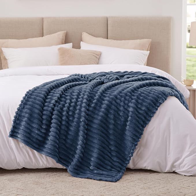 EXQ Home Gentle Soft Fleece Throw Blanket – Cozy Lightweight Blanket for Couch Bed – All-Season Warm Fuzzy Flannel Blanket for Women Mom Her – Gifts for Birthday(60"x80",Navy Blue)