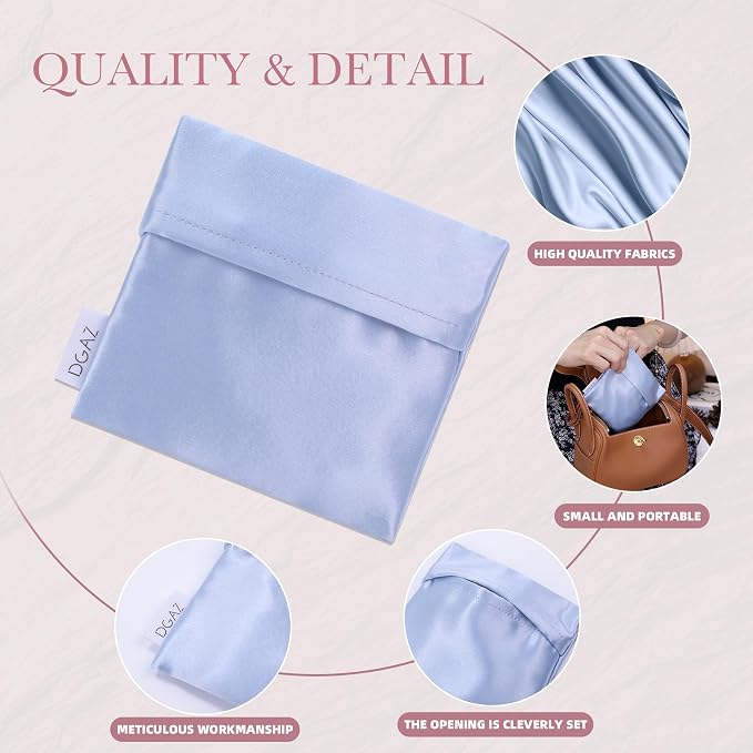 DGAZ silk Sanitary Napkin Storage Bag, Period Bag for Teen Aged Girls, Portable Period Bag for Panty Liners/Menstrual Cup/Small Tampons，Mini Makeup Bag for Purse(Celeste)