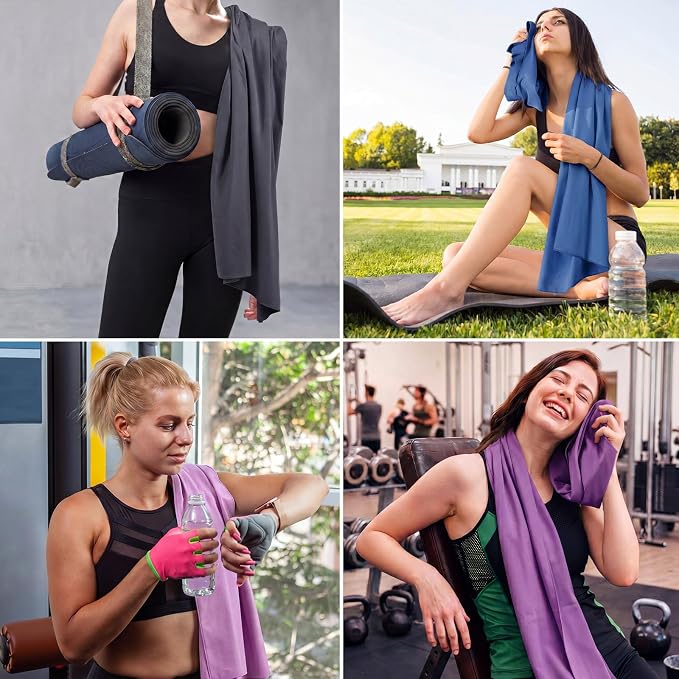 Mixweer 4 Pack Gym Microfiber Bath Towels 63"x32" Extra Large Shower Towel Lightweight Oversized Fast Drying Bathtowel for Gym Sports Travel Camping(Dark Gray, Pinkish Purple, Bluish Gray, Purple)