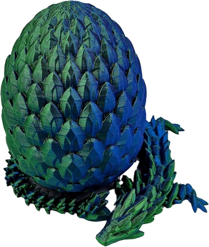 Surprise Dragon Egg Articulating Gemstone Dragon Fidget Figurine - 3D Printed Dragons Flexible ADHD, Autism, Relief Anxiety - Articulated Joints (Blue Green Silk)