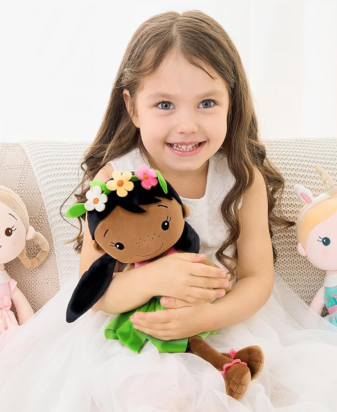 Soft Baby Doll Toys (16'') for Girls, My First Baby Rag Dolls for 1 Year Old Girl Birthday Gift Plush Doll Toys Machine Washable Baby Doll for Toddler Kids Infants - African American Girl