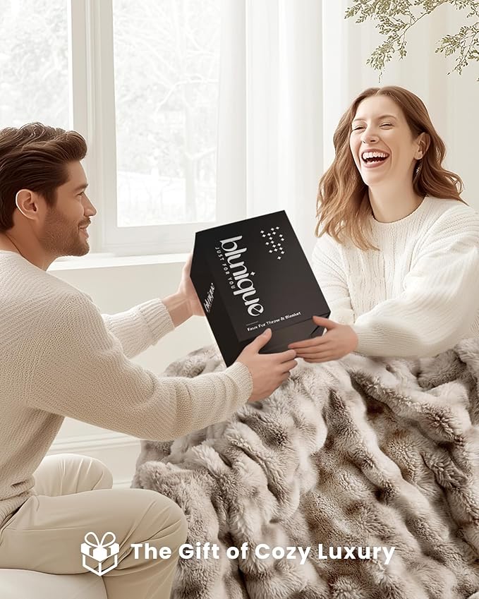 Ultra Soft Cozy Faux Fur Throw Blanket, Fuzzy Plush Thick Bubble Blanket, Oversize Luxury Fluffy Blanket for Couch, Bed, and Living Room, 60x80 Inches, Tie-Dye Light Taupe