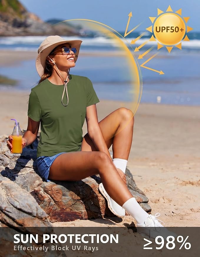 PINSPARK Soft Workout Tops for Women UPF 50+ Sun Protection Shirt Quick Dry Athletic Running Hiking Travel Basic Tee Shirts
