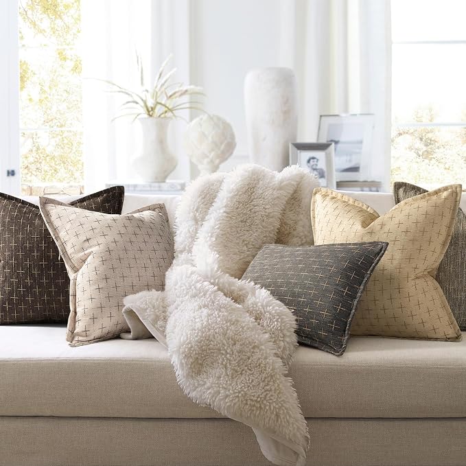 12x20 Pillow Covers Set of 2 Soft Polyester Textured Pillow Covers with Stylish Flange Edge Cozy Farmhouse Throw Pillows for Couch Bed Sofa Living Room
