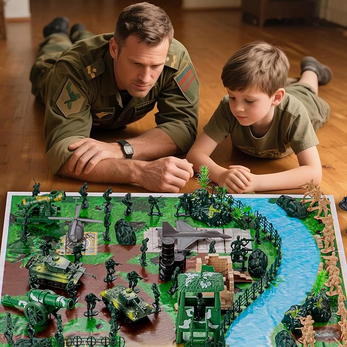 Army Soldier Combat Toy Set – 110-Piece Military Action Figure Playset with Realistic Vehicles (Tank, Helicopter, Fighter Plane) for Kids Ages 3+ – Boys and Girls