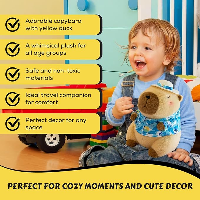 12 Inch Cute Animal Capybara Plush Toy with Tropical Shirt, Cute Animal Plush, Cute Doll Gift for Kids for Girls/Boys, Kawaii Anxiety Stuffed Animal Plushie, Bedtime Huggable Companion