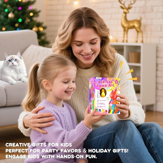 lucdnc Paint Your Own Cat Lamp Kit DIY Night Light Arts & Crafts Supplies Painting Kits for Kids Birthday Easter Christmas Gifts Stocking Stuffer Toys for Teens Girls Boys Ages 3-12+