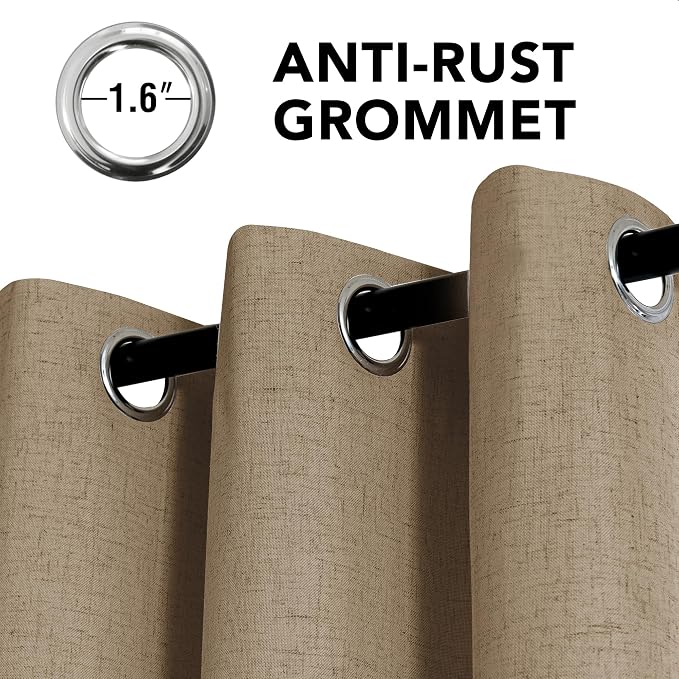 H.VERSAILTEX Linen Curtains 100% Blackout Curtains for Bedroom 45 inch Long Full Light Blocking Nature Linen Blended Window Curtains for Living Room Nickel Grommet (2 Panels, Heathered Macchiato)